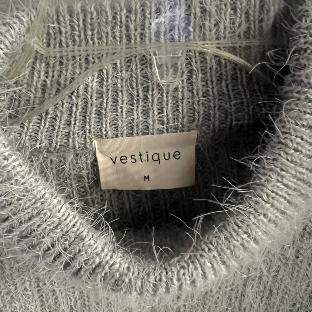 Boutique Vestique Grey Chunky Knit Fuzzy Mock Turtleneck‎ Sweater - Picture 5 of 6